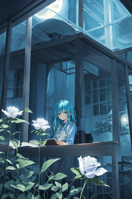 00105-2581080545-1girl,  long curvy hair, pinafore dress, green house, indoor , student, _white rose, moonlight,crescent  ,(warm color)_0.263, ma.png